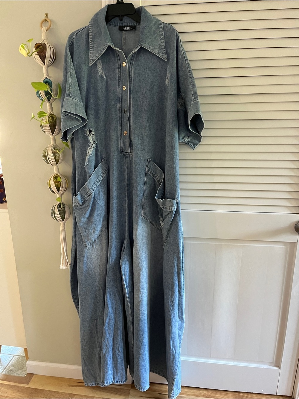 AKIRA Washed Denim Oversized Jumpsuit